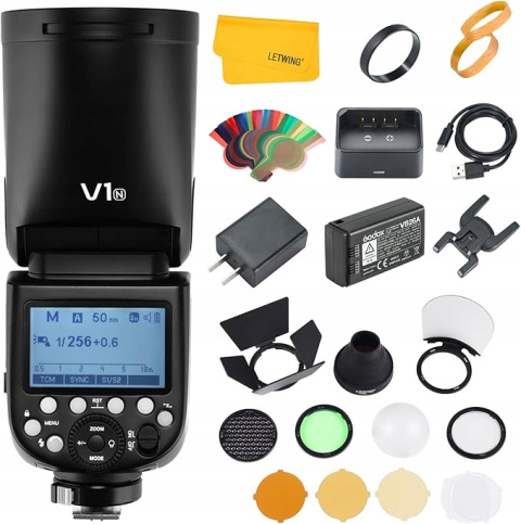 Godox V1N TTL Flash do Nikon z magnetycznymi modyfikatorami i akcesoriami Godox V1N TTL Flash do Nikon z magnetycznymi modyfikatorami i akcesoriami