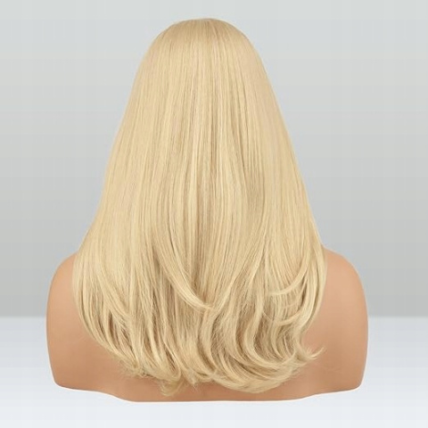 Peruka Blond z Grzywką 45cm Syntetyczne Włosy Jasny Blond Długie Proste Peruka Blond z Grzywką 45cm Syntetyczne Włosy Jasny Blond Długie Proste
