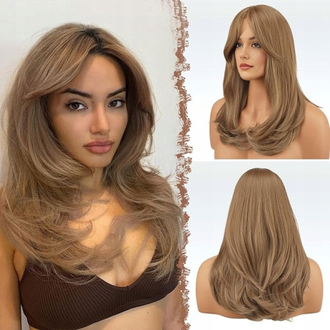 Peruka Blond z Grzywką 45cm Syntetyczne Włosy Złoty Blond Długie Proste Peruka Blond z Grzywką 45cm Syntetyczne Włosy Złoty Blond Długie Proste