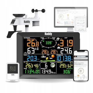 Raddy WF-100C - Stacja pogodowa Wi-Fi 14w1 z czujnikiem zewnętrznym