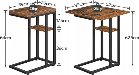 Stolik Kawowy w Kształcie C 39x26x64 cm Stolik Nocny na Laptopa Rustykalny