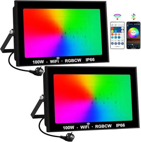 2x Reflektor T-SUNUS Smart RGB LED 100W Oświetlenie zewnętrzne + Pilot