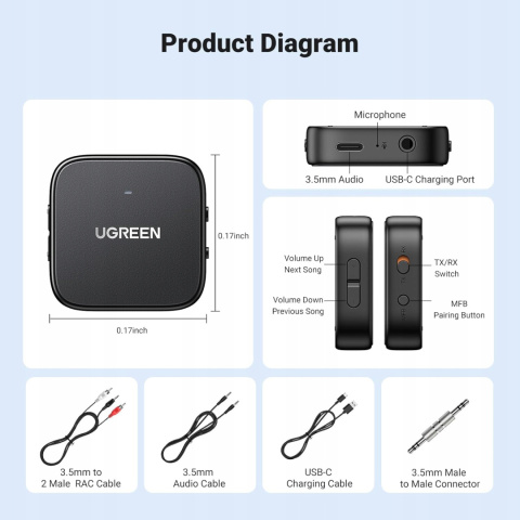 Adapter audio Ugreen 35223 Bluetooth 5.2 czarny