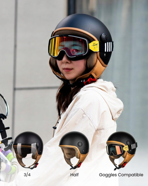 Kask motocyklowy ILM-B100E bezpieczny RETRO z daszkiem ECE & DOT