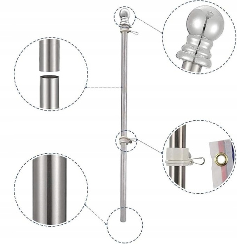 Maszt flagowy INFLATION Aluminiowy 150-180 cm z uchwytem i pierścieniami
