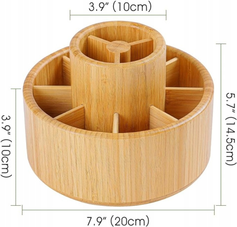 Obrotowy Organizer na Ołówki Długopisy Biurkowy Przybornik Drewniany