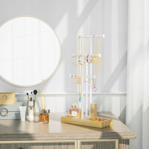 Regulowany Stojak na biżuterię 15-58cm Love-KANKEI 3 pręty Drewniana taca