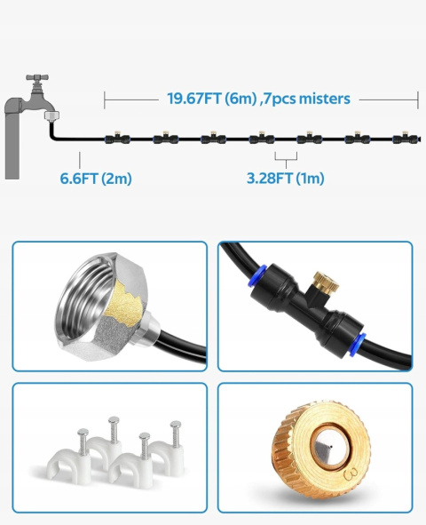 System Zraszania mgiełkowego 8m Nawadnianie ogrodu Zraszacz ogrodowy 7 dysz
