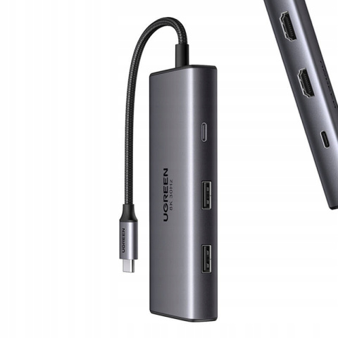 UGREEN ADAPTER 6W1 HUB USB DO 2X USB-A 3.0 USB-C 3.0 2XHDMI 8K