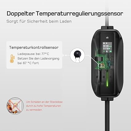Kabel do ładowania EV Typ 2 - 3,68 kW, 10 m, LCD, 6-16A Kabel do ładowania EV Typ 2 - 3,68 kW, 10 m, LCD, 6-16A