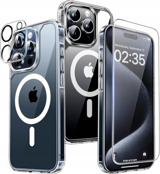 Przezroczyste Etui Case iPhone 15 Pro + Szkło hartowane na Aparat i Ekran