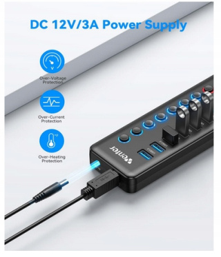 WENTER USB HUB 11 PORTÓW USB 3.0 LED z PRZEŁĄCZNIKIEM