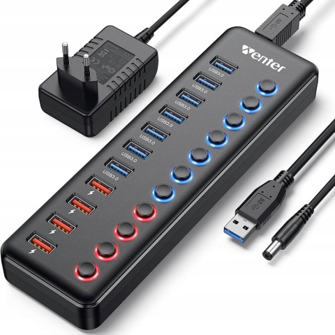 WENTER USB HUB 11 PORTÓW USB 3.0 LED z PRZEŁĄCZNIKIEM