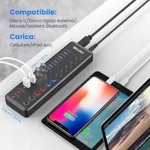 WENTER USB HUB 11 PORTÓW USB 3.0 LED z PRZEŁĄCZNIKIEM