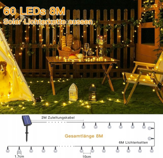 8m Wodoodporne 60 LED IP65 Wodoodporne Solarne Lampy Zewnętrzne