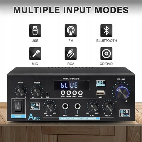 AK55 WZMACNIACZ HI-FI STEREO BLUETOOTH 5.0 2-KANAŁOWY 70W X 2 USB RCA AK55 WZMACNIACZ HI-FI STEREO BLUETOOTH 5.0 2-KANAŁOWY 70W X 2 USB RCA