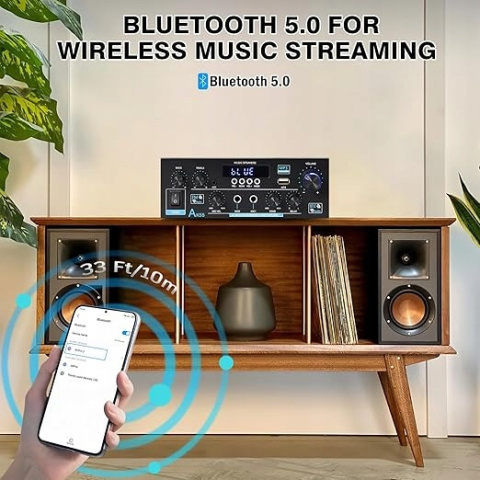 AK55 WZMACNIACZ HI-FI STEREO BLUETOOTH 5.0 2-KANAŁOWY 70W X 2 USB RCA AK55 WZMACNIACZ HI-FI STEREO BLUETOOTH 5.0 2-KANAŁOWY 70W X 2 USB RCA