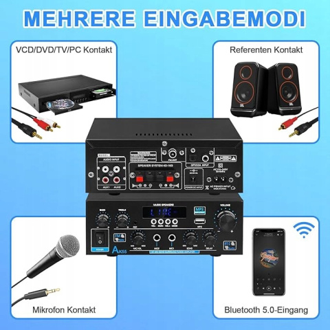 AK55 WZMACNIACZ HI-FI STEREO BLUETOOTH 5.0 2-KANAŁOWY 70W X 2 USB RCA AK55 WZMACNIACZ HI-FI STEREO BLUETOOTH 5.0 2-KANAŁOWY 70W X 2 USB RCA