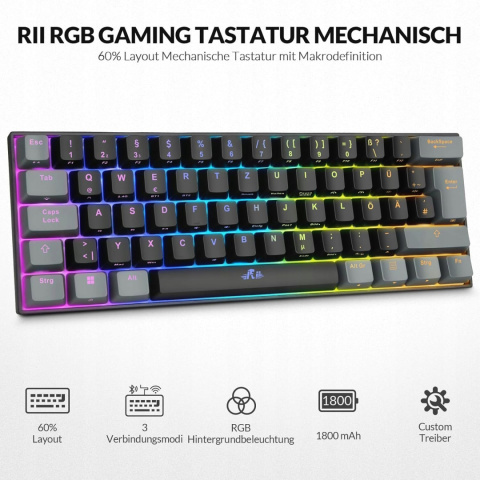 KLAWIATURA MECHANICZNA RII RK908 QWERTZ USB RGB Z PODŚWIETLENIEM