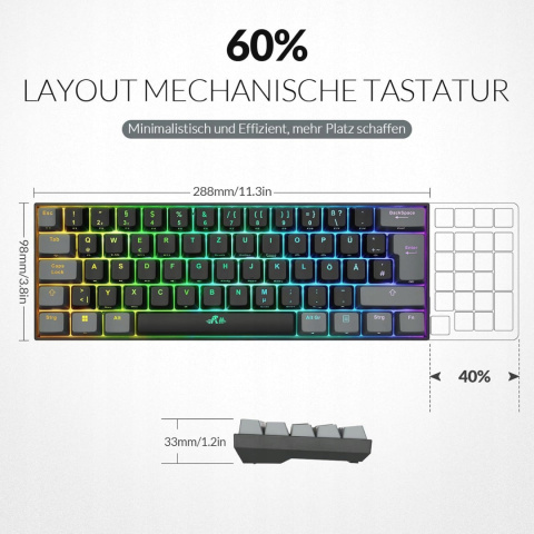 KLAWIATURA MECHANICZNA RII RK908 QWERTZ USB RGB Z PODŚWIETLENIEM