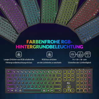 Klawiatura bezprzewodowa RII DE RK801 QWERTZ Bluetooth USB z podświetleniem