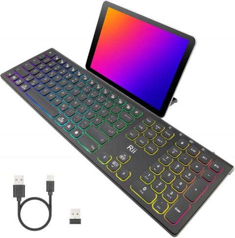 Klawiatura bezprzewodowa RII DE RK801 QWERTZ Bluetooth USB z podświetleniem