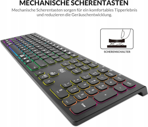 Klawiatura bezprzewodowa RII DE RK801 QWERTZ Bluetooth USB z podświetleniem