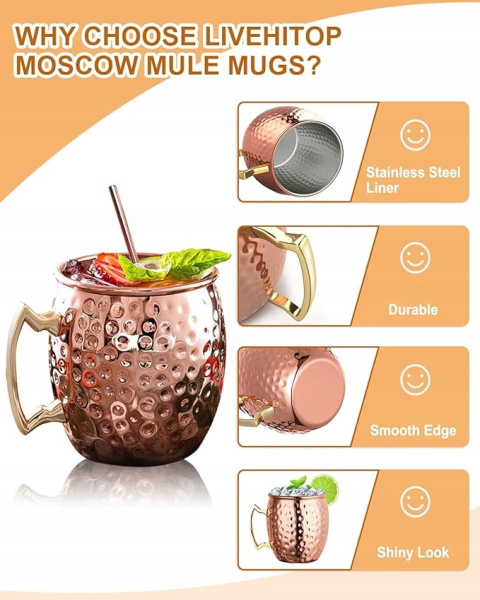 MOSCOW MULE KUBEK MOSCOW MULE ZESTAW 4 SZT., MIEDZIANY KUBEK NA KOKTAJL MOSCOW MULE KUBEK MOSCOW MULE ZESTAW 4 SZT., MIEDZIANY KUBEK NA KOKTAJL