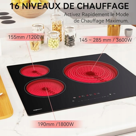 MagicPlux Płyta grzewcza ceramiczna 3 palniki 59 cm, 6600W MagicPlux Płyta grzewcza ceramiczna 3 palniki 59 cm, 6600W
