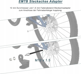 NICEDACK M12 x 1,75-167-192 mm adapter osi zaczepu przyczepki rowerowej