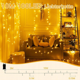OLLNY Łańcuch Świetlny Lampki Świąteczne Wodoodporne 8 Trybów 10M 100 LED