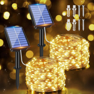 OLLNY Solarne Lampki 2x10M 100 LED 8 Trybów IP65 Wodoodporne