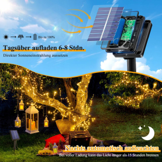 OLLNY Solarne Lampki 2x10M 100 LED 8 Trybów IP65 Wodoodporne
