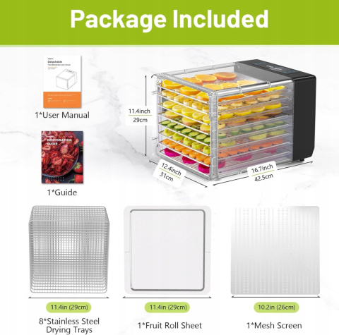 Reemix Suszarka do Żywności - 8 Poziomów, 600W, Timer , LED Reemix Suszarka do Żywności - 8 Poziomów, 600W, Timer , LED