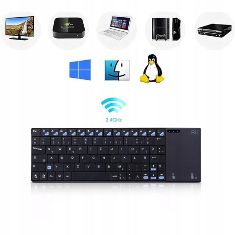 Rii Bezprzewodowa klawiatura z touchpadem, QWERTZ, 2,4 GHz Rii Bezprzewodowa klawiatura z touchpadem, QWERTZ, 2,4 GHz