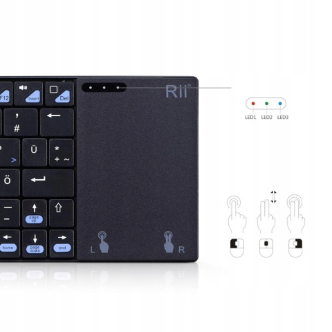 Rii Bezprzewodowa klawiatura z touchpadem, QWERTZ, 2,4 GHz Rii Bezprzewodowa klawiatura z touchpadem, QWERTZ, 2,4 GHz