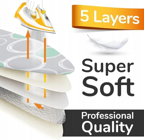 Super Soft 5-warstwowy pokrowiec na deskę do prasowania turbo 120 x 45 Super Soft 5-warstwowy pokrowiec na deskę do prasowania turbo 120 x 45