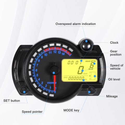 UNIWERSALNY CYFROWY LICZNIK MOTOCYKLOWY QUAD LCD LED PRĘDKOŚCIOMIERZ SKUTER UNIWERSALNY CYFROWY LICZNIK MOTOCYKLOWY QUAD LCD LED PRĘDKOŚCIOMIERZ SKUTER