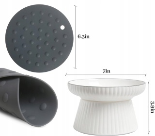2x Miska Dla Kota Ceramiczna Duża z Podwyższeniem i Antypoślizgową Matą