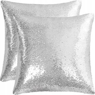 2x Poszewka Dekoracyjna z Cekinami MIULEE 40x40 cm Glamour - Srebrny