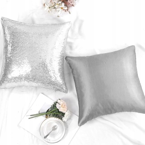 2x Poszewka Dekoracyjna z Cekinami MIULEE 40x40 cm Glamour - Srebrny 2x Poszewka Dekoracyjna z Cekinami MIULEE 40x40 cm Glamour - Srebrny
