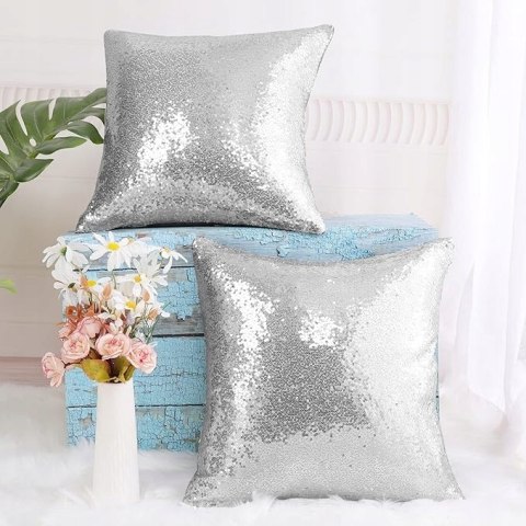 2x Poszewka Dekoracyjna z Cekinami MIULEE 40x40 cm Glamour - Srebrny 2x Poszewka Dekoracyjna z Cekinami MIULEE 40x40 cm Glamour - Srebrny