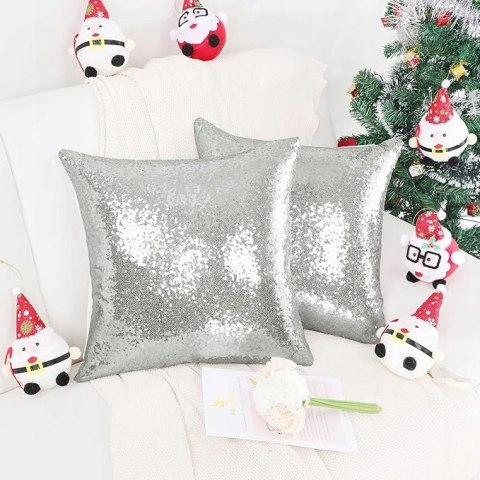 2x Poszewka Dekoracyjna z Cekinami MIULEE 40x40 cm Glamour - Srebrny 2x Poszewka Dekoracyjna z Cekinami MIULEE 40x40 cm Glamour - Srebrny