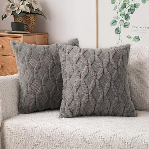 2x Poszewki Dekoracyjne Pluszowe MIULEE 50x50 cm Miękkie Puszyste - Szary