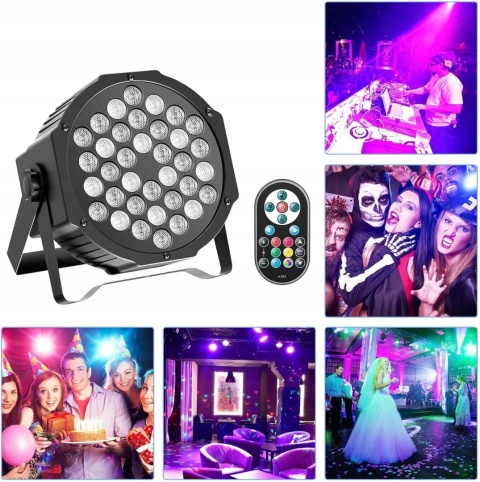 2x Reflektory Sceniczne LED RGB 36 DMX 7CH 72W z Pilotem Oświetlenie Lampy