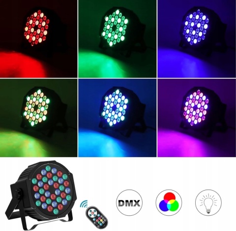 4x Reflektory LED RGB 36 DMX 7CH - 72W z Pilotem Oświetlenie Sceniczne 4x Reflektory LED RGB 36 DMX 7CH - 72W z Pilotem Oświetlenie Sceniczne