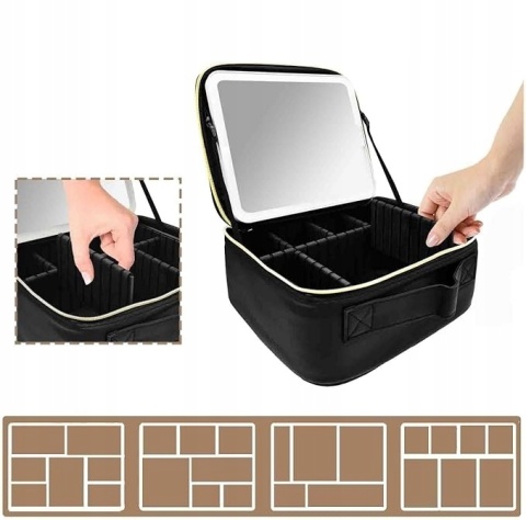 Kosmetyczka LED z Lustrem 26x23x10 cm Organizer Pudełko na Kosmetyki
