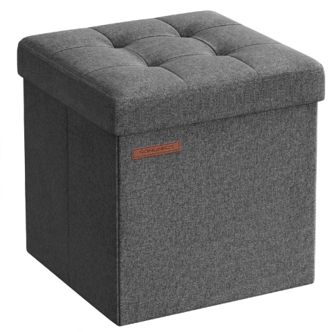 Składany Stołek z Pojemnikiem 30x30x30 cm Siedzisko Pufa 2w1 - Ciemnoszary Składany Stołek z Pojemnikiem 30x30x30 cm Siedzisko Pufa 2w1 - Ciemnoszary