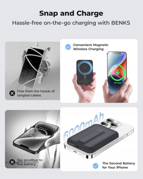 BENKS Magsafe Powerbank 6000 mAh magnetyczny bezprzewodowy