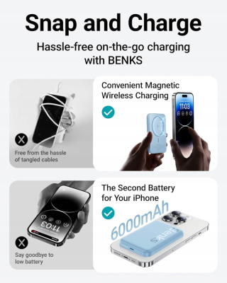 BENKS POWERBANK BEZPRZEWODOWY KABEL USB-C 6000mAh MagSafe